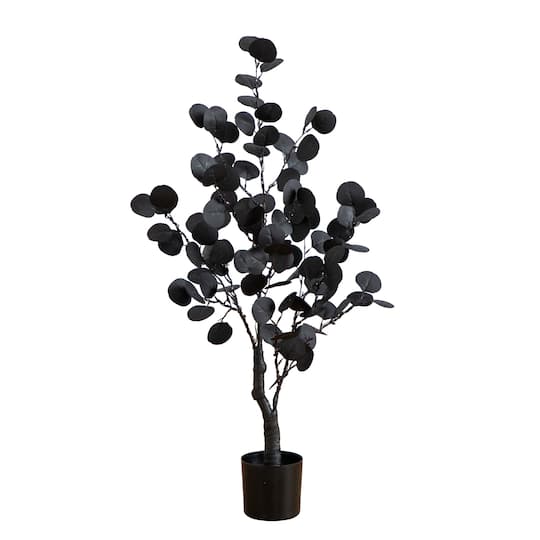 3Ft Pre-Lit Artificial Halloween Black Eucalyptus Tree with 80 Orange & Purple LED Lights By Nearly Natural | 16" x 16" x 36" | Michaels®
